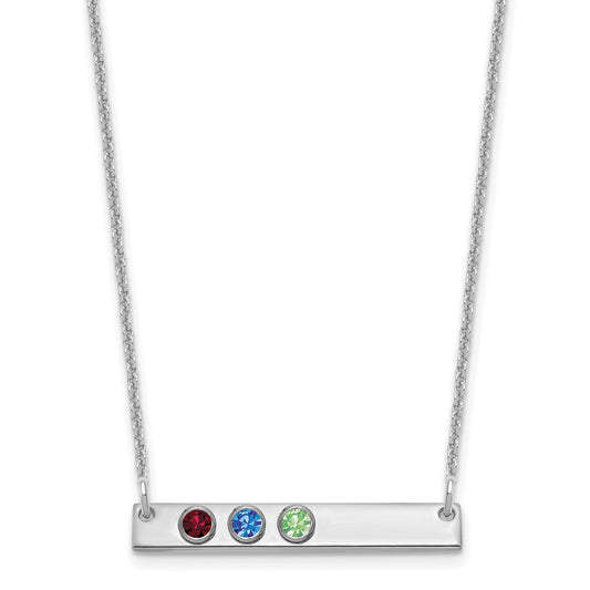 14KW 3 Birthstone w/ 18k Rhodium Plated Bezels Small Bar Necklace