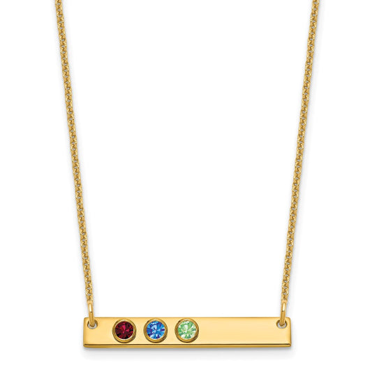 14KY 3 Birthstone w/ 14k Bezel Small Bar Necklace