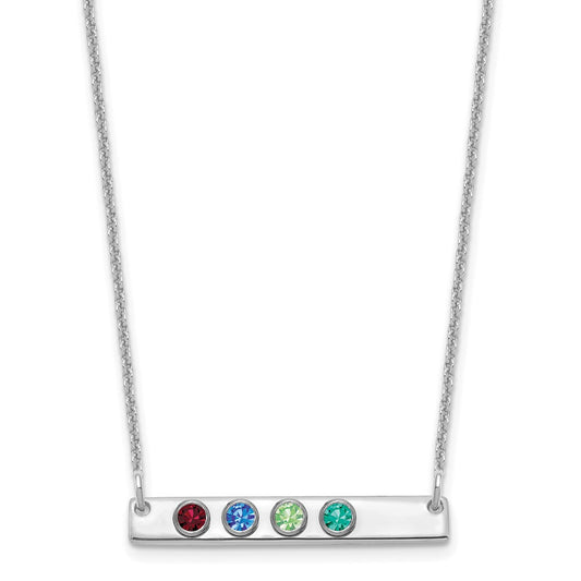 14KW 4 Birthstone w/ 18k Rhodium Plated Bezels Small Bar Necklace