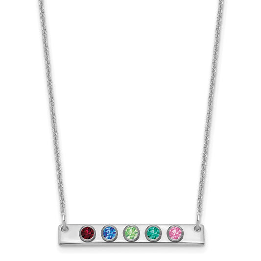 14KW 5 Birthstone w/ 18k Rhodium Plated Bezels Small Bar Necklace