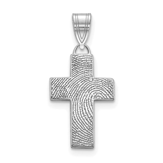 10k White Gold Small Cross Fingerprint Pendant