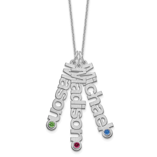 14kw Satin 3 Names Birthstone w/ 14k Bezel Necklace
