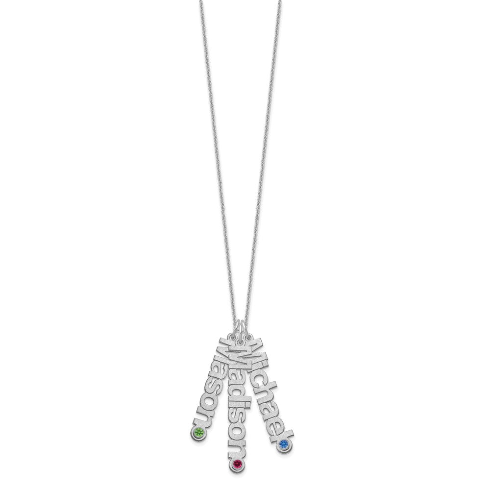 10kw Satin 3 Names Birthstone w/ 14k Bezel Necklace