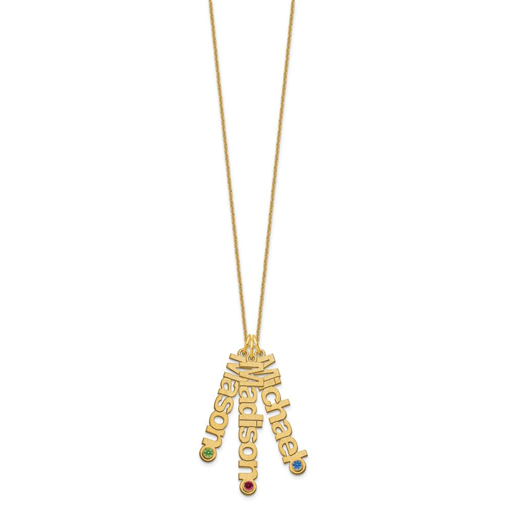 10ky Satin 3 Names Birthstone w/ 14k Bezel Necklace