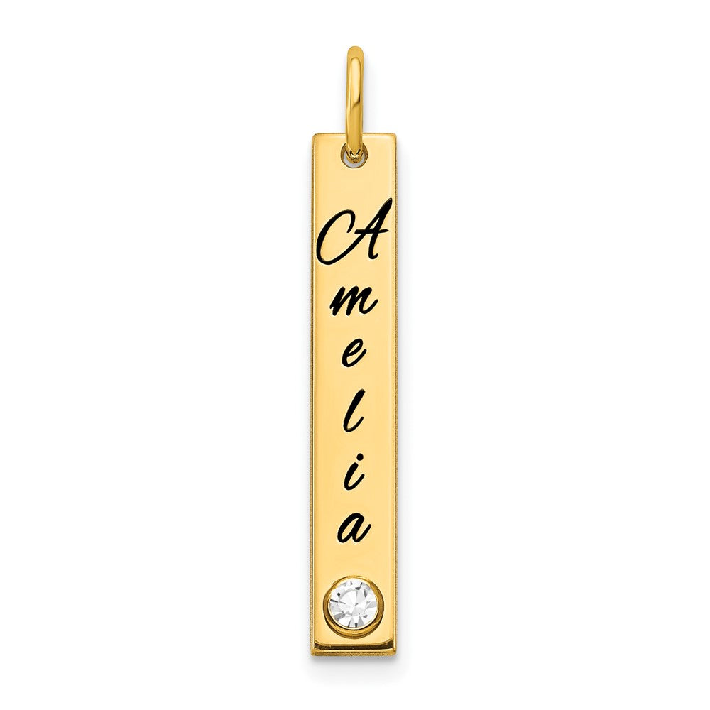 14k YG Small Epoxy Name w/14k Bezel Birthstone Bar Charm