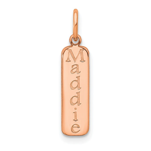 14k Rose Gold Block Font Name Bar Charm