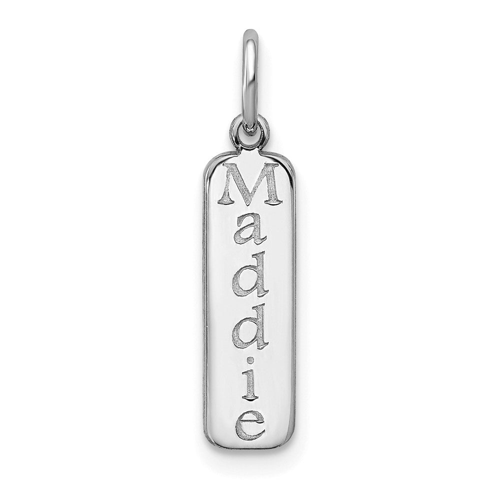 14k White Gold Block Font Name Bar Charm