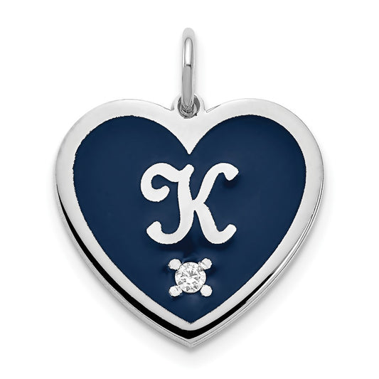 10k White Gold Epoxy Heart with Initial and Diamond Charm