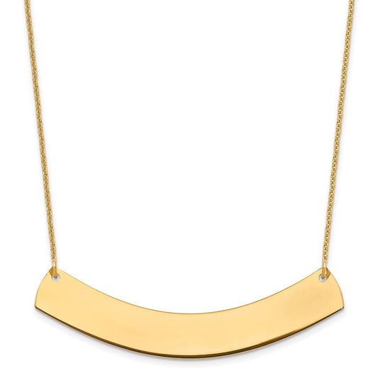 14k Yellow Gold Large Curved Blank Bar Necklace