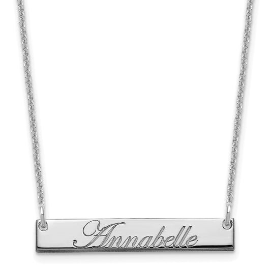 10k White Gold Small  EDWARDIAN SCRIPT Bar Necklace