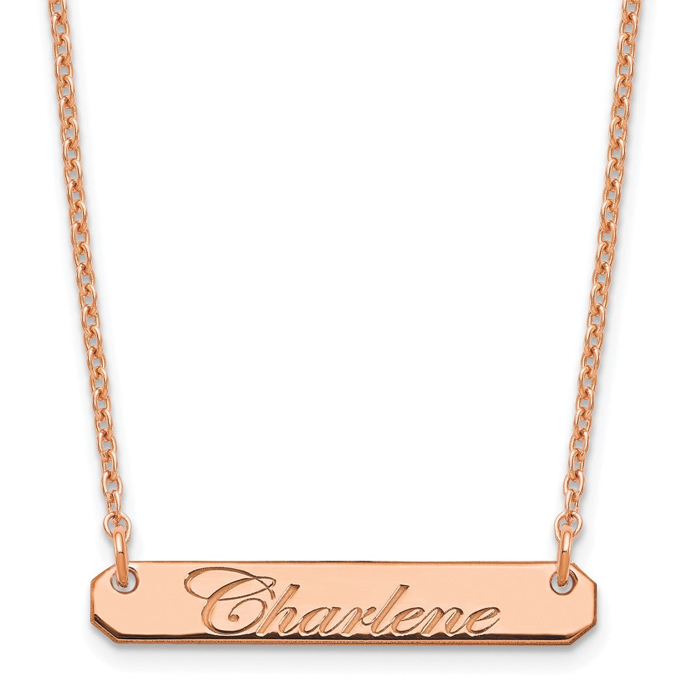 Sterling  Silver/Rose-plated Small EDWARDIAN SCRIPT Bar Necklace