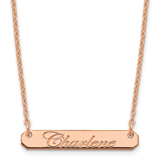 Sterling  Silver/Rose-plated Small EDWARDIAN SCRIPT Bar Necklace