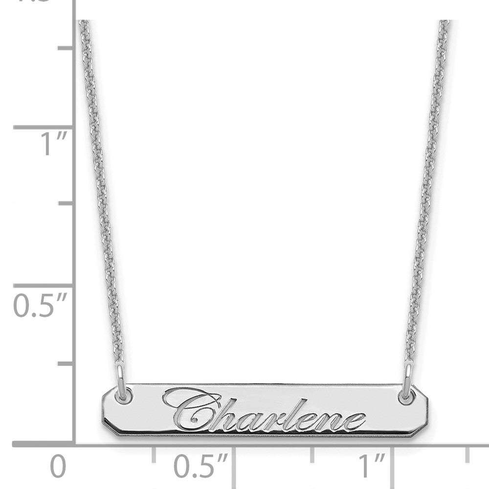 10k White Gold Small EDWARDIAN SCRIPT Bar Necklace