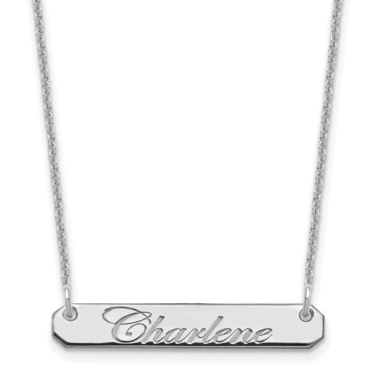 10k White Gold Small EDWARDIAN SCRIPT Bar Necklace