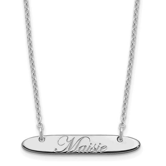 SS/Rhodium-plated Small Oblong EDWARDIAN SCRIPT Bar Necklace