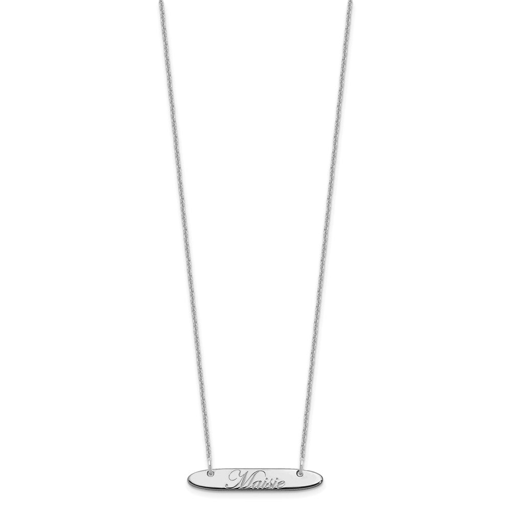 10k White Gold Small Oblong EDWARDIAN SCRIPT Bar Necklace