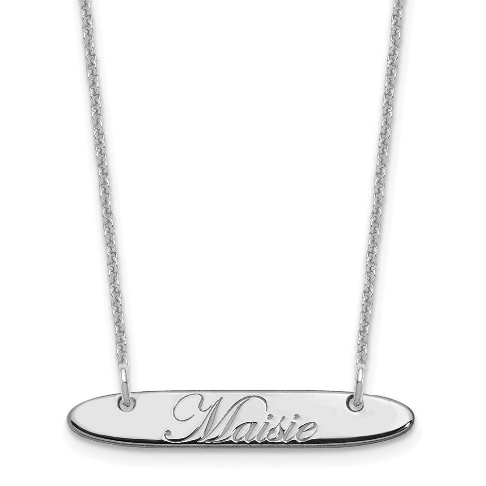 10k White Gold Small Oblong EDWARDIAN SCRIPT Bar Necklace
