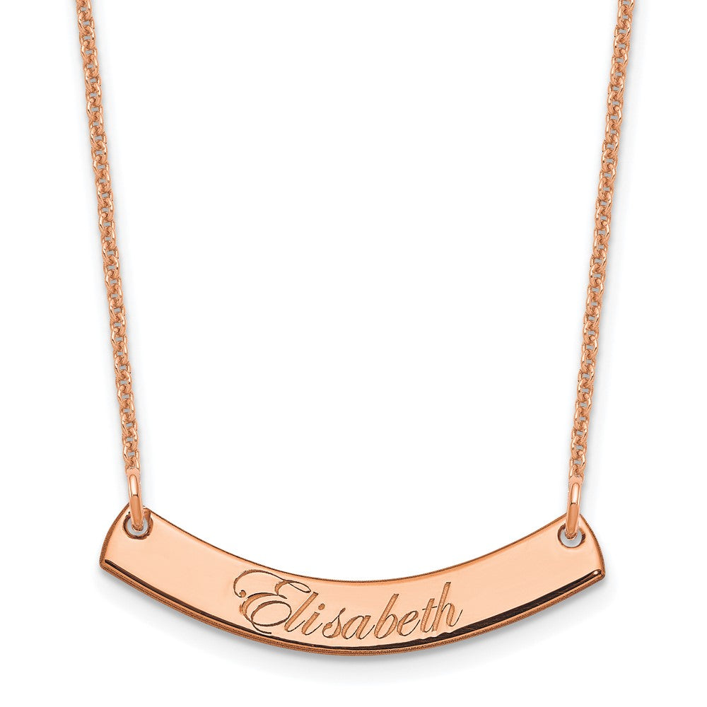 14k Rose Gold Small EDWARDIAN SCRIPT Curved  Bar Necklace