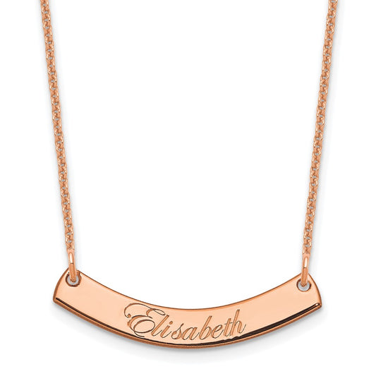 14k Rose Gold Small EDWARDIAN SCRIPT Curved  Bar Necklace