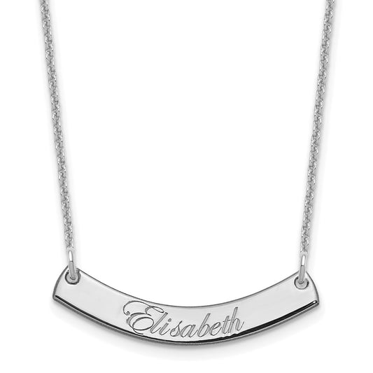 10k White Gold Small EDWARDIAN SCRIPT Curved Bar Necklace