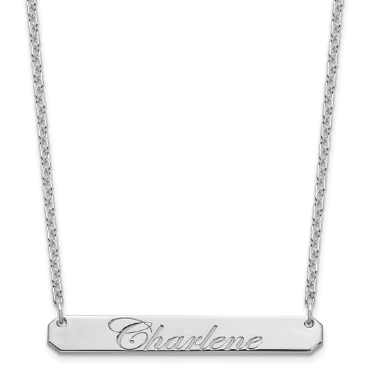 SS/Rhodium-plated Medium EDWARDIAN SCRIPT Bar Necklace