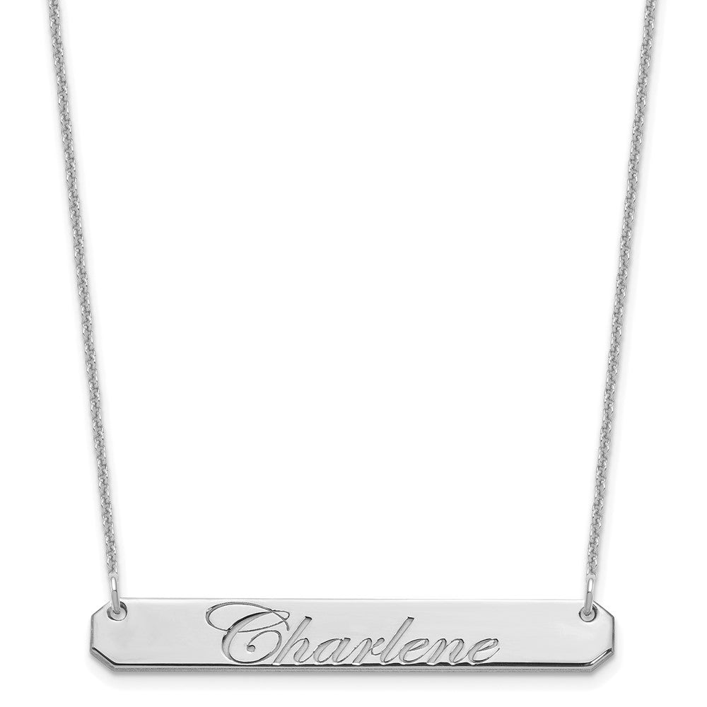 10k White Gold Medium EDWARDIAN SCRIPT Bar Necklace