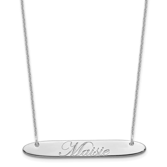 10k White Gold Medium Oblong EDWARDIAN SCRIPT Bar Necklace