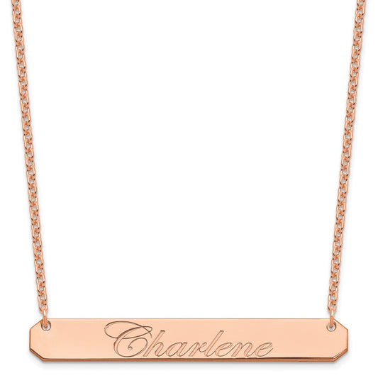 Sterling Silver/Rose-plated Large EDWARDIAN SCRIPT Bar Necklace