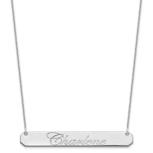 10k White Gold Large EDWARDIAN SCRIPT Bar Necklace