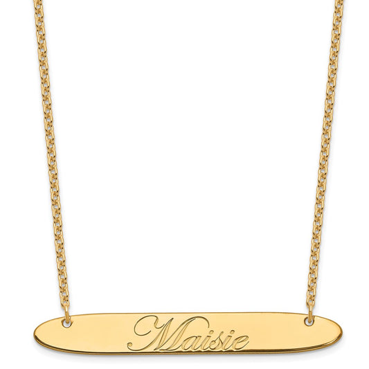 SS/Gold-plated Large Oblong EDEARDIAN SCRIPT Bar Necklace