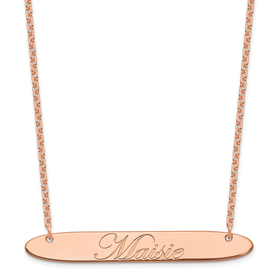 SS/Rose-plated Large Oblong EDWARDIAN SCRIPT Bar Necklace