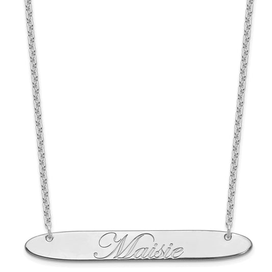 SS/Rhodium-plated Large Oblong EDWARDIAN SCRIPT Bar Necklace
