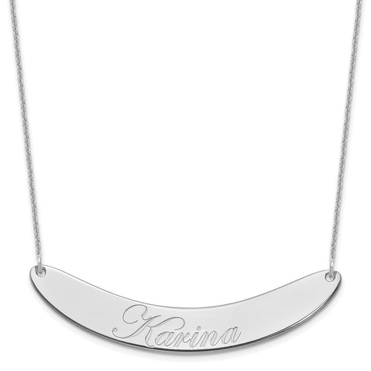 10k White Gold Large EDWARDIAN SCRIPT Curved Bar Necklace