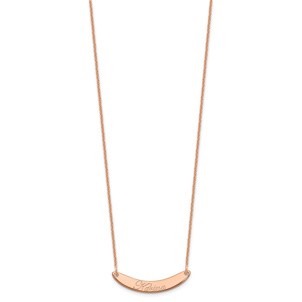 14k Rose Gold Small EDWARDIAN SCRIPT Curved  Bar Necklace