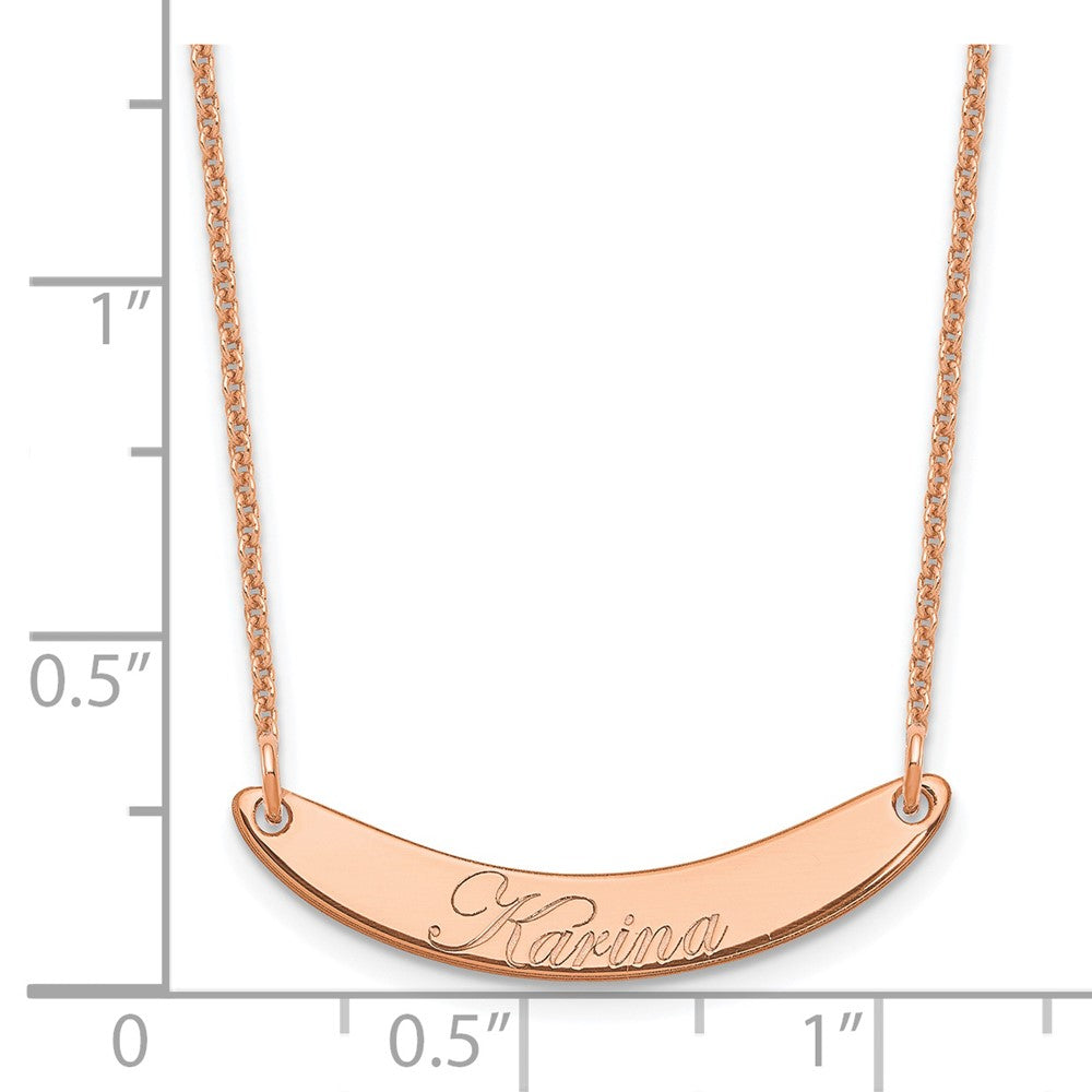 14k Rose Gold Small EDWARDIAN SCRIPT Curved  Bar Necklace