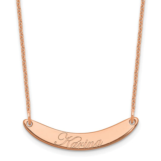 14k Rose Gold Small EDWARDIAN SCRIPT Curved  Bar Necklace