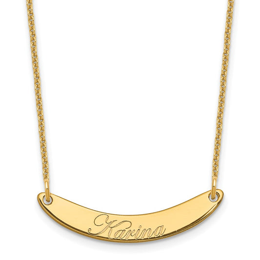 14k Yellow Gold Small EDWARDIAN SCRIPT Curved Bar Necklace