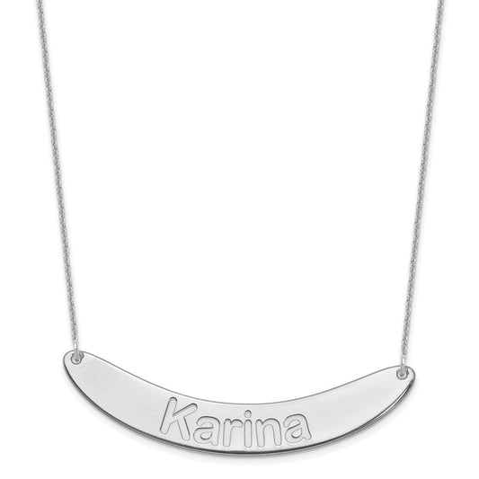 10kWhite Gold Large ARIAL ROUNDED Curved Bar Necklace