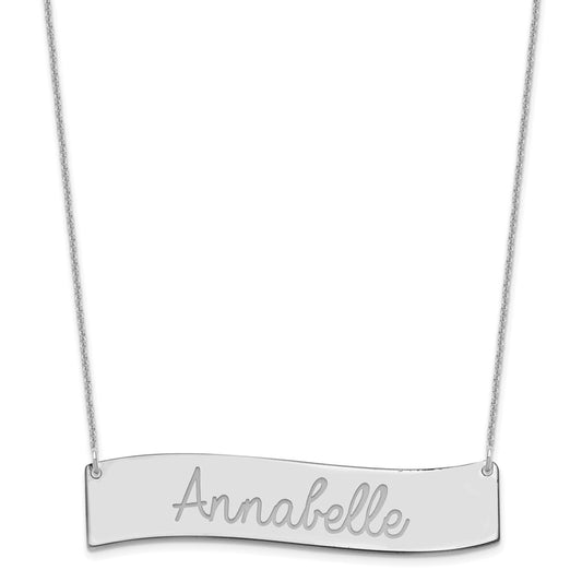 10k White Gold Medium  ALWAYS IN MY HEART Curved Bar Necklace