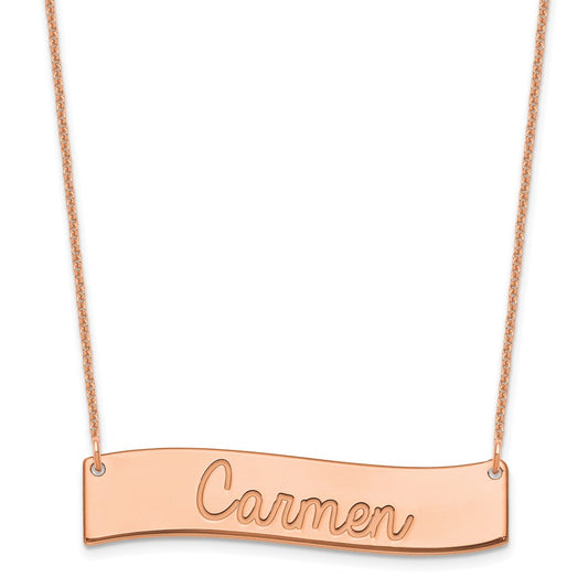14k Rose Gold Medium ALWAYS IN MY HEART Curved Bar Necklace