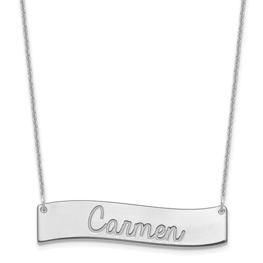 10k White Gold Medium  ALWAYS IN MY HEART Curved Bar Necklace
