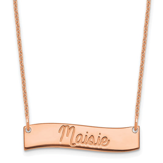 14k Rose Gold Small ALWAYS IN MY HEART Curved Bar Necklace