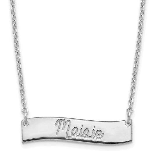 Sterling Silver/Rhodium-plated Small ALWAYS IN MY HEART Curved Bar Necklace