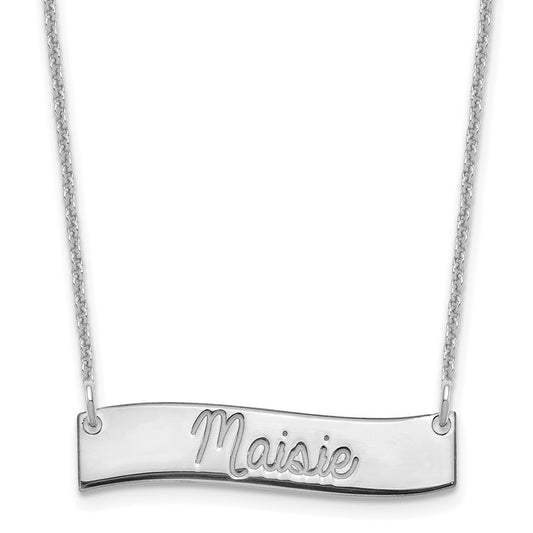 10k White Gold Small  ALWAYS IN MY HEART Curved Bar Necklace