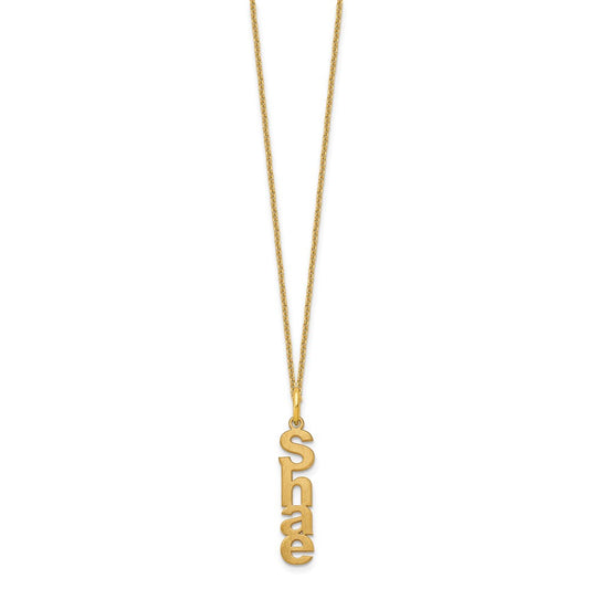 14k Yellow Gold Brushed Vertical 1 Name Charm Necklace