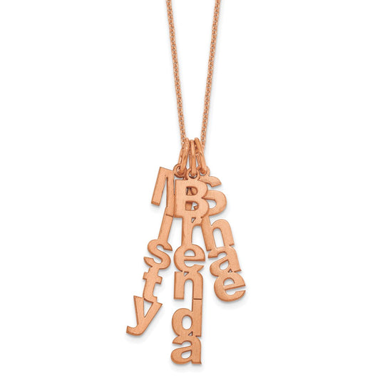 14k Rose Gold Brushed Vertical 3 Name Charm Necklace
