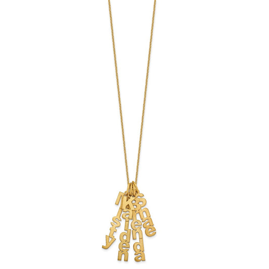 14k Yellow Gold Brushed Vertical 4 Name Charm Necklace