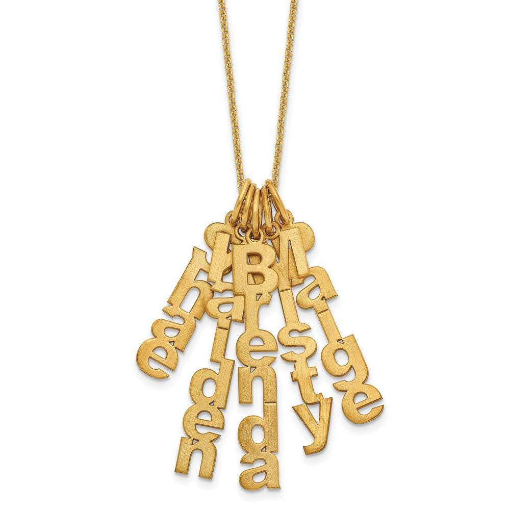 14k Yellow Gold Brushed Vertical 5 Name Charm Necklace