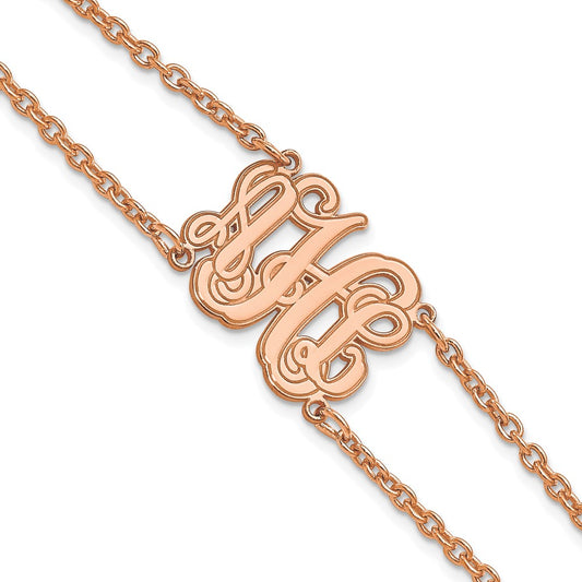 SS/Rose-plated Double Chain Etched Monogram Bracelet
