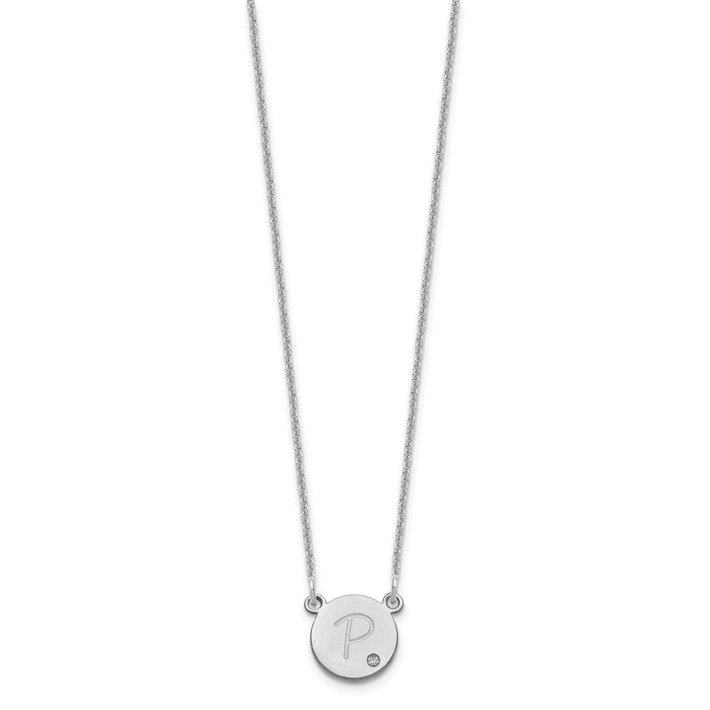 14k White Gold Round  Initial with Diamond Necklace